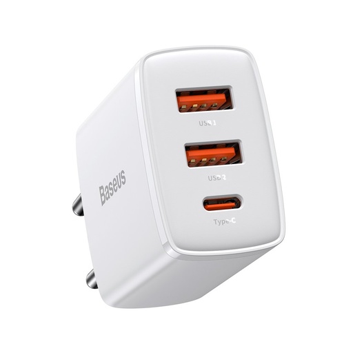 Kompakts ātrais lādētājs 2x USB USB-C 30W 3A PD QC balts