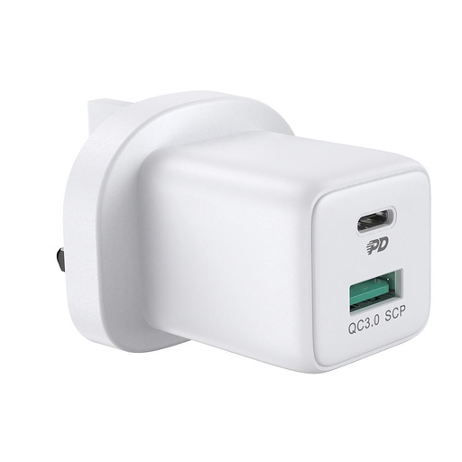Tālruņa lādētājs USB-C USB 30W PD QC 4.5A Angļu kontaktdakša UK balts