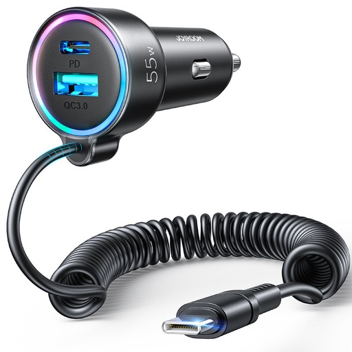 Ātrs auto lādētājs 3-in-1 ar USB-C kabeli 1,5 m 55 W melns