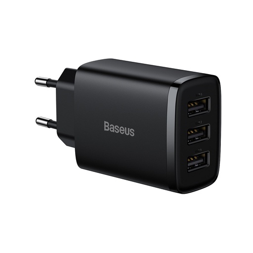 Kompaktiškas tinklo įkroviklis 3x USB 17W, juodas