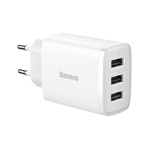 Kompaktiškas tinklo įkroviklis 3x USB 17W, baltas