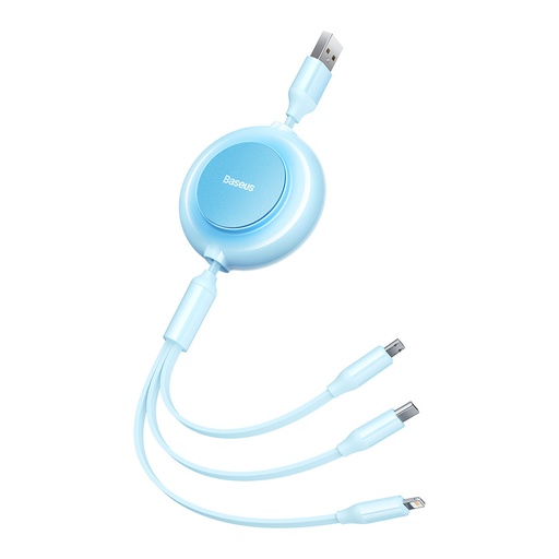 Kabelis "3 viename" su įtraukikliu USB microUSB Apple USB-C 3,5A 1,1 m mėlynos spalvos