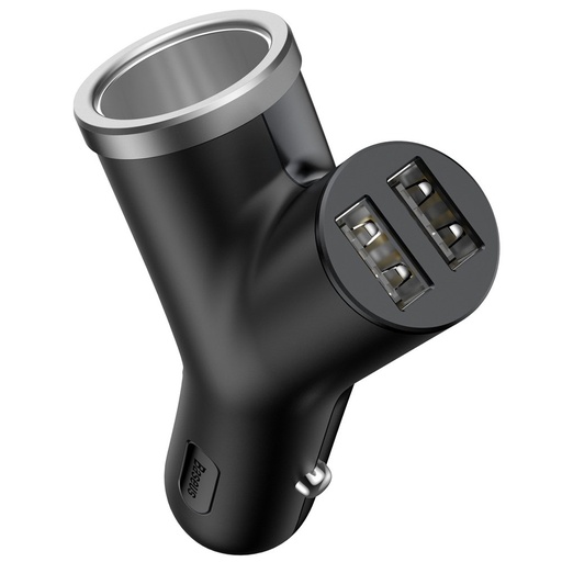 Y tipo automobilinis įkroviklis 2x USB + cigarečių žiebtuvėlio lizdas 3,4 A, juodas