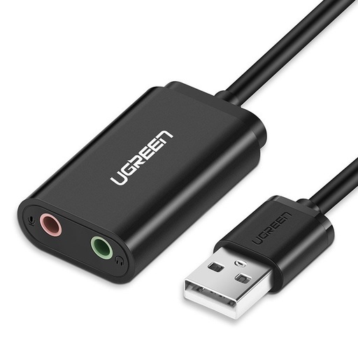 Išorinės muzikos garso plokštės USB adapteris - 3,5 mm mini lizdo kabelis 15 cm juodas