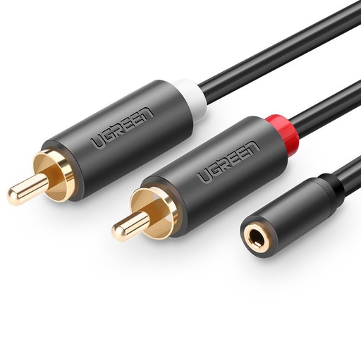 Garso kabelis 3,5 mm mini lizdas moteriškas - 2RCA vyriškas 25 cm pilkos spalvos