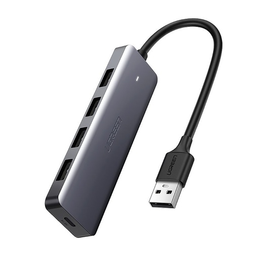 USB pieslēgvietu sadalītājs HUB - 4x USB 3.2 ar micro USB barošanas portu, pelēks
