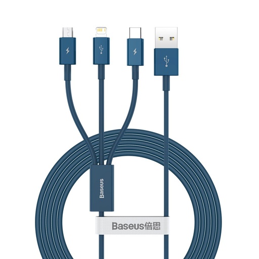 Universāls kabelis 3v1 USB - Lightning / USB-C / micro USB 3,5A 1,5 m zils