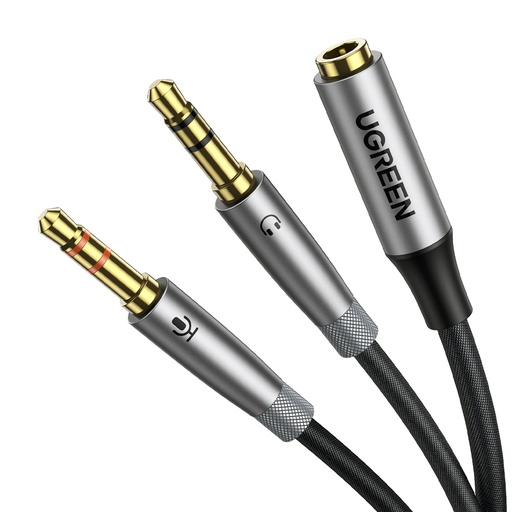 AUX 3,5 mm moteriškojo ir ausinių bei mikrofono vyriškojo kabelio daliklis 20 cm juodas