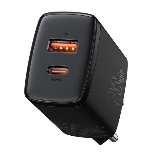 Kompakts USB USB-C 20W 3A PD QC 3.0 ātrais lādētājs melns