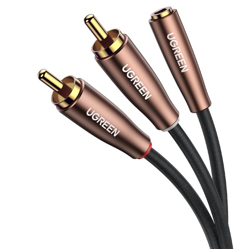Adapterio kabelis garso kabelis 3,5 mm mini jack moteriškos - 2x RCA vyriškos 5 m rudos spalvos