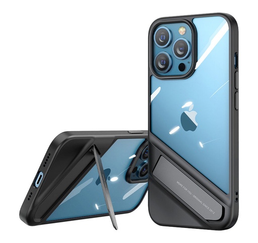 Tvirtas dėklas su geliniu rėmeliu ir stovu "iPhone 13 Pro", juodas