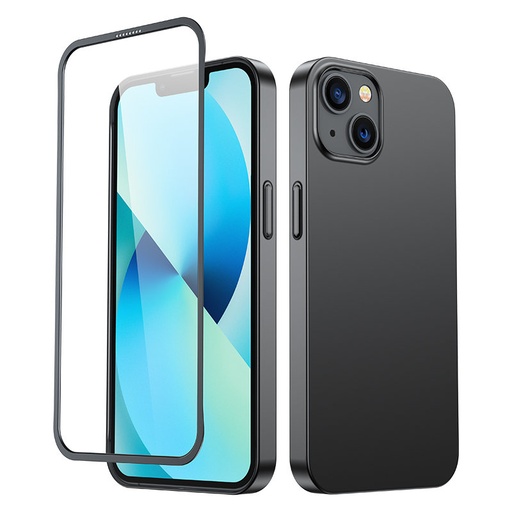 Dėklas "iPhone 13" galiniam ir priekiniam dangteliui + grūdintas stiklas, juodas