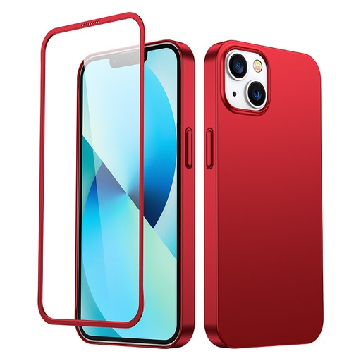 Dėklas "iPhone 13" galiniam ir priekiniam dangteliui + grūdintas stiklas raudonas