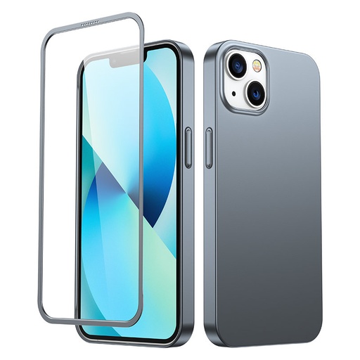 Dėklas "iPhone 13" galiniam ir priekiniam dangteliui + grūdintas stiklas, pilkas