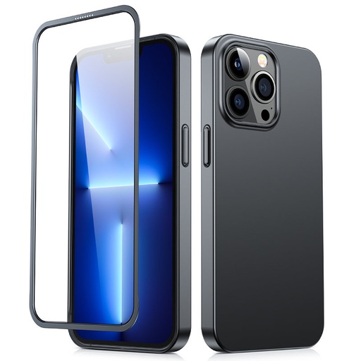 "iPhone 13 Pro Max" galinio ir priekinio korpuso dangtelis + grūdintas stiklas, juodas