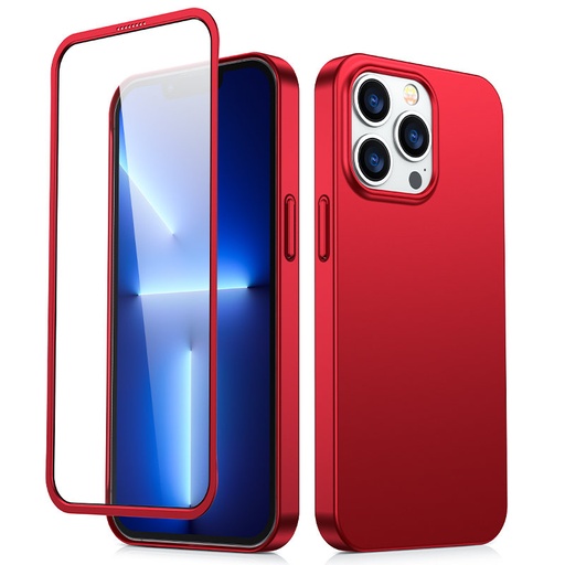 "iPhone 13 Pro Max" galinio ir priekinio dėklo dangtelis + grūdintas stiklas raudonas
