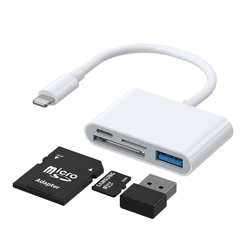 "HUB" kortelių skaitytuvo adapteris "iPhone" OTG Lightning - USB kortelių skaitytuvas SD TF baltas