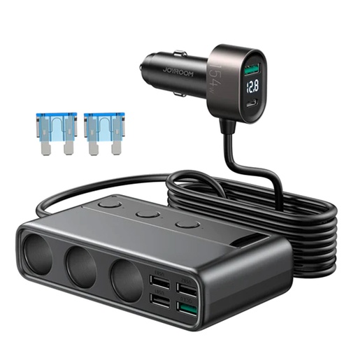 9in1 automobilinis įkroviklis daliklis 5x USB 1x USB-C 3x žiebtuvėlio lizdas PD QC juodas