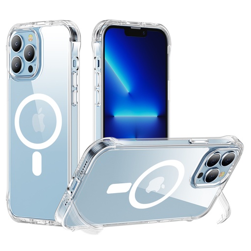 Magnetic case for iPhone 13 Pro armored case with hooks stand transparent