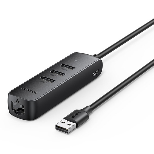 USB - Ethernet RJ45 3x USB adapterio daliklis, juodas