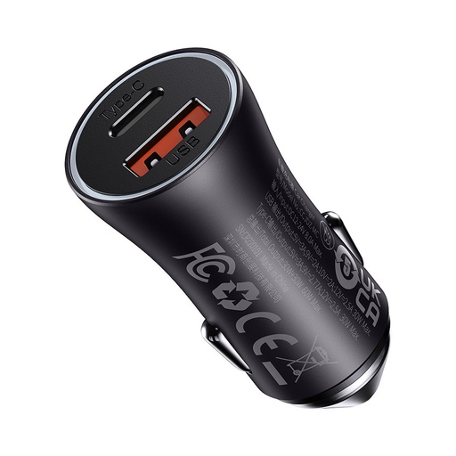 Golden Contactor Max USB + USB-C 60W QC auto ātrās uzlādes lādētājs tumši pelēks