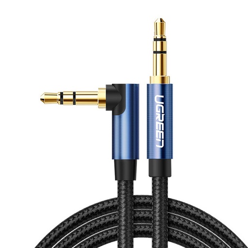 Kampinis šoninis garso kabelis AUX 2x mini jack 3,5 mm 1 m mėlynas