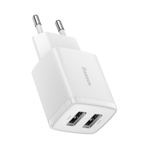 Kompakts neliels lādētājs 2x USB 10,5W, balts