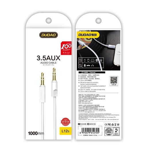 Audio kabelis stereo AUX mini jack 3,5 mm 3 lauki 1 m balts