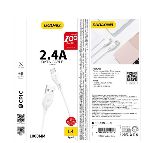 Kabelis iPhone USB - Lightning 2.4A 1m balts