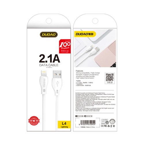 Kabelis "iPhone" USB - "Lightning" 2.1A 2 m baltas