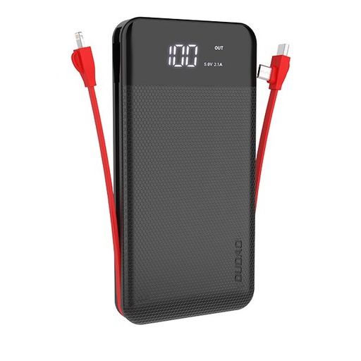 10000 mAh 2A + 3v1 "Lightning" USB-C mikro USB 3A kabelis, juodas