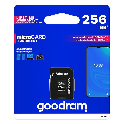 256 GB micro SD XC UHS-I 10 klases atmiņas karte + SD adapteris