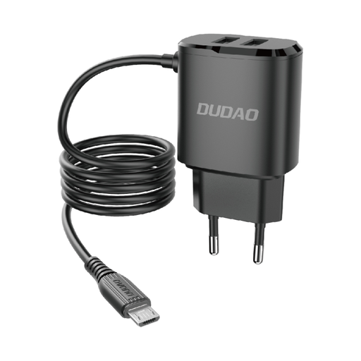 2x USB tīkla lādētājs ar integrētu mikro USB kabeli 12 W melns