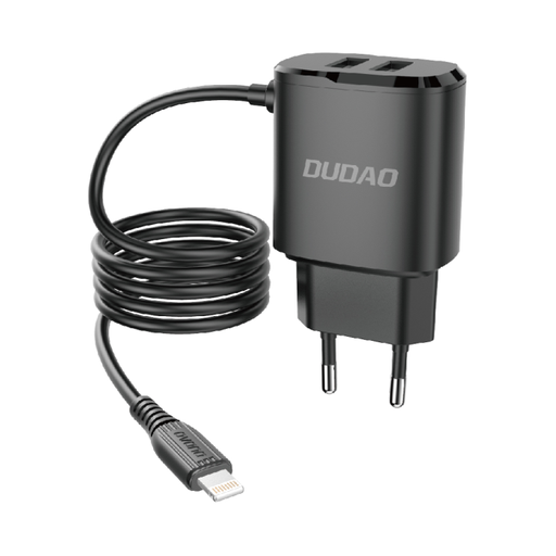 2x USB tīkla lādētājs ar integrētu kabeli iPhone Lightning 12 W melns