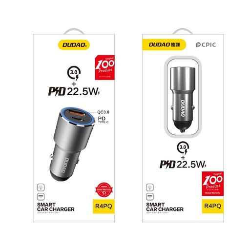 USB USB-C PD QC auto lādētājs 22,5W pelēks