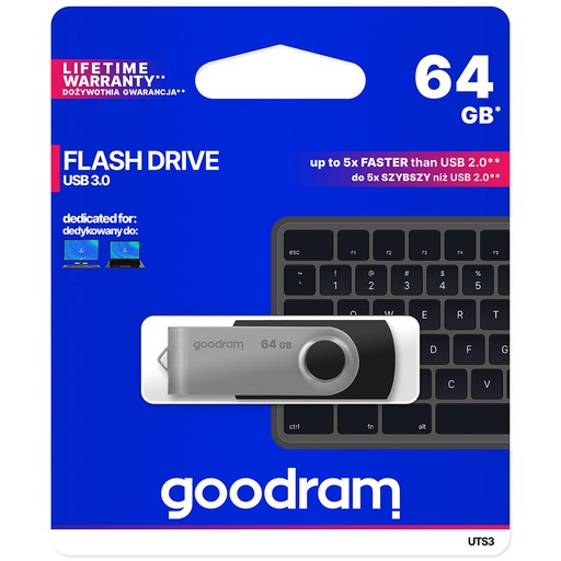 USB 3.2 Gen 1 UTS3 64 GB zibatmiņas disks melns