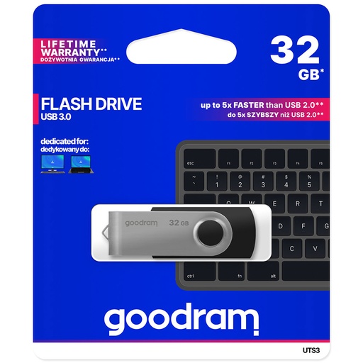 USB 3.2 Gen 1 UTS3 32GB zibatmiņas diskdzinis melns
