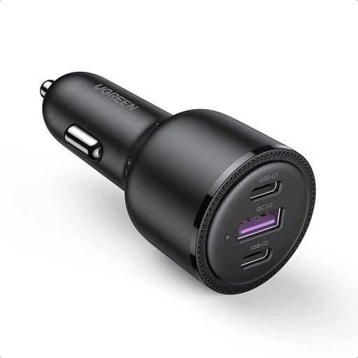 Auto lādētājs 2x USB-C 1x USB 69W 5A PD QC melns