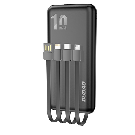 Powerbank K6Pro 10000mAh universāla ar USB-C microUSB Lightning kabeli melns