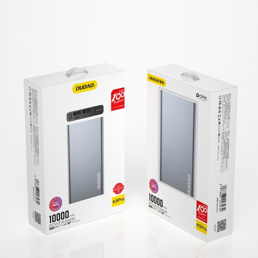 Powerbank 10000mAh metāla ar uzlādes līmeņa indikatoru sudraba krāsā