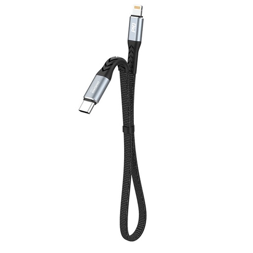 Plokščias trumpas kabelis iPhone USB-C - Lightning L10P PD 20W 23cm juodas