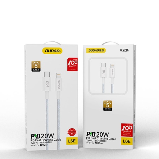 "iPhone" greitojo įkrovimo kabelis USB-C - Lightning PD 20W 1 m, baltas